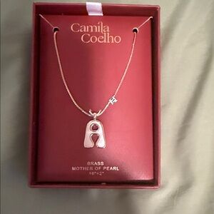 Camila Coelho Brass Necklace with Mother of Pearl Pendant